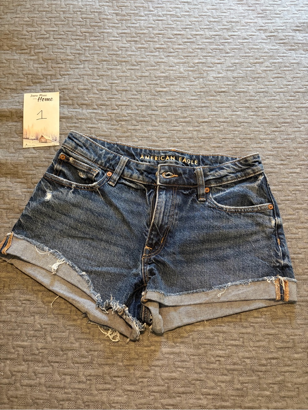 American Eagle Outfitters Distressed Blue Denim Rolled Hem Shorts